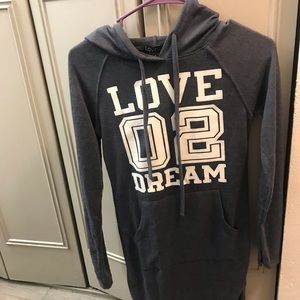 Comfy Long Sleeve LOVE Blue Dress w Hoodie